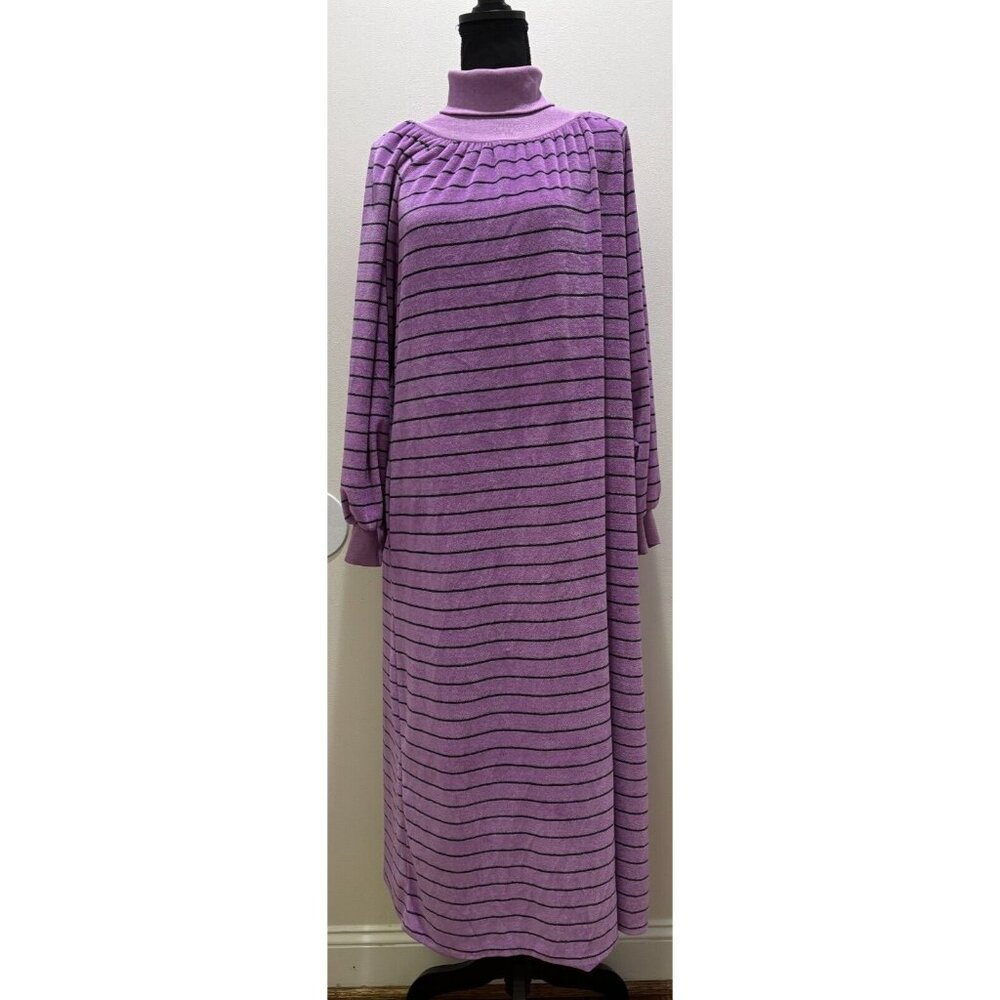 Vintage Clovis Ruffin Boutique Nightgown Size S Striped Long Turtleneck